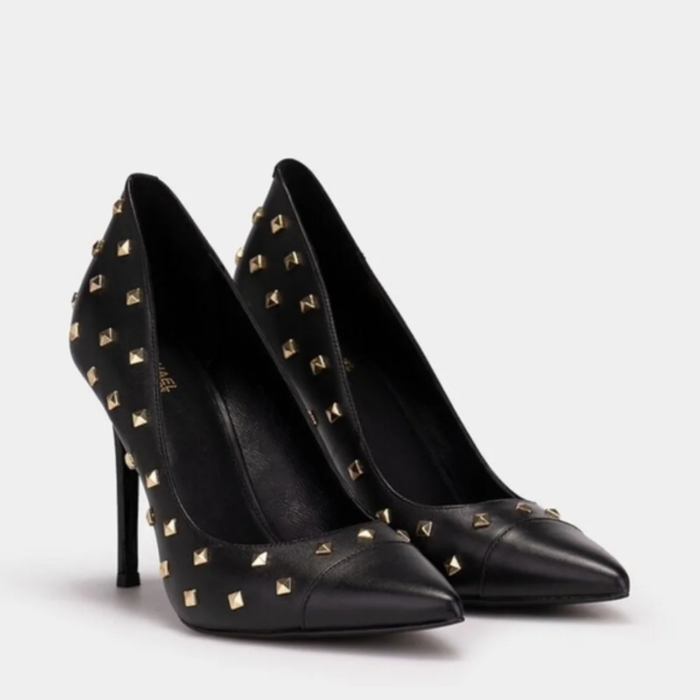 Michael Michael Kors Keke Black Leather Gold Stud Pump 6.5